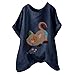 Produktbild LOPILY Damen Tunika Locker Leinenbluse mit Katzen Druck Locker Oberteil Große Größen für Mollige Luftig Schicke Oberteile Festlich Bluse Vintage Damen Oversize Retro Bluseshirt (Marineblau, 5XL)