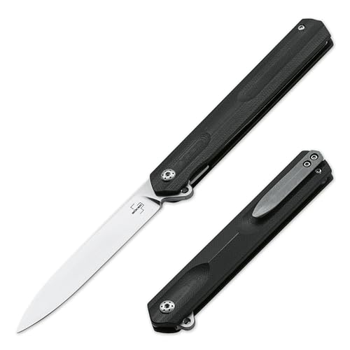 BÖKER PLUS Kyoto - klappbares Gentleman Taschenmesser mit Clip - Flipper Einhandmesser mit D2 Droppoint Klinge - schmales Klappmesser mit G10 Griff schwarz im Japan Stil mit Etui