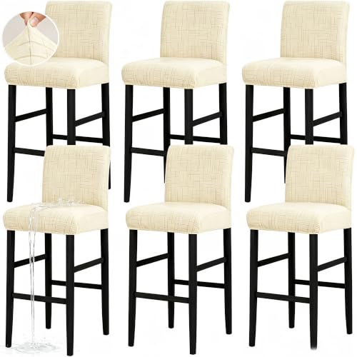 Image of JIUZHEN Ivory Stretch Velvet Bar Stool Counter Covers Set of 6