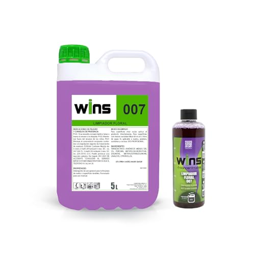 VINFER-WINS-Limpiador Floral 007| Pack Ahorro-Garrafa 5L + Concentrado 250 ml | Rinde 10 Litros Totales | Limpieza Profunda de Cocinas, Hornos y Superficies | 100% Made in Spain