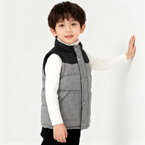 Image of Bienzoe Boys Puffer Sleeveless Vest: Button Up Toddler Winter Warm Quilted Lightweight Casual Outdoor Coat