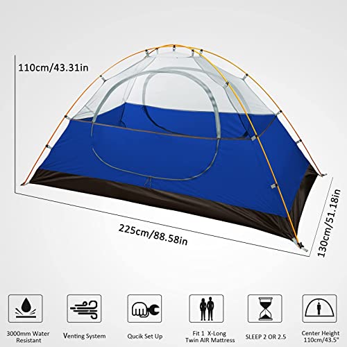 Bessport Camping Tent Lightweight Backpacking 2 Person Tent Waterproof Two Doors Easy Setup Tent for Outdoor, Hiking Mountaineering Travel