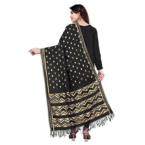 Image of StyleScope Women's Rasal Net Dupatta With Gold Zari Work (Dup Ladoo Black Black 2.25 Mtr)