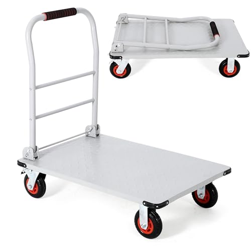 Heavy Duty Utility Cart 2000 Lbs Capacity, Industrial Steel Platform Cart with Foldable Handle, 4 x 6 Polyurethane Casters, 36"X24" Deck for Warehouse, Garage, Shop & Outdoor Use