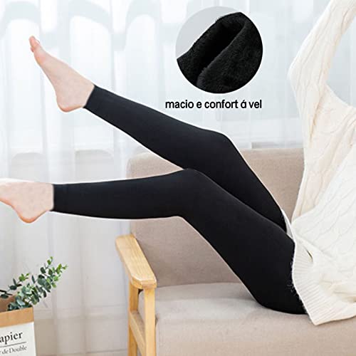 J COLOUR Meia Calça Térmica Para Inverno Quente Calça Segunda Pele Feminino Preta (Sem pé)