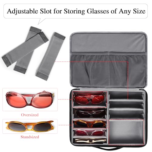 Bukere Sunglasses Organizer Case, Adjustable Slots for Multiple Pairs, Travel Eyeglasses Storage Box, Glasses Holder