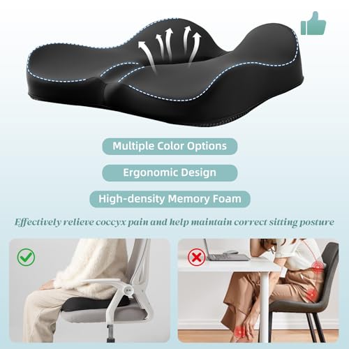 SheRest Seat Cushion, Ergonomic Memory Foam Cooling Cushion, Pressure Relief Suitable for Long Sitting Hours on Office Chairs, Desks, Cars and Airplane Seats, Black — view 5
