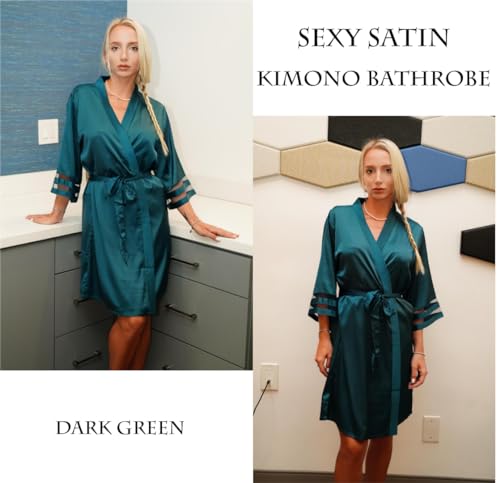 Image of Ekouaer Women's Satin Robe Silk Kimono Bathrobe Bridesmaid Wedding Bridal Party Robes 3 /4 Bell Sleeve Sleepwear S-XXL