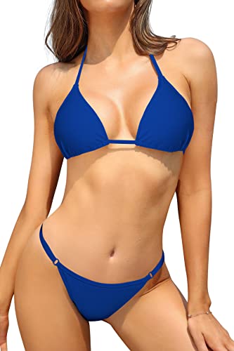 SHEKINI Traje de Baño de Dos Piezas Mujer Acolchada Clásico Ajustable Halter Triángulo Bikini Top Bikini Tanga Brasileño Cintura Baja Bikini Bottom Bikini de La Playa