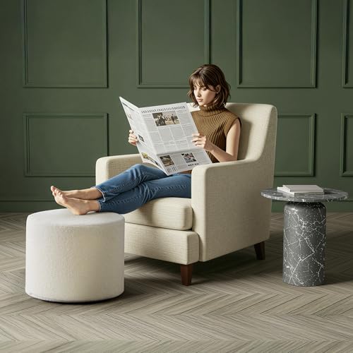 Bezseller Soft Boucle Pouf Ottoman, Comfortable Foot Rest, Full Foam Filling Footstool for Living Room, Bedroom, Lightweight Comfort and Charm Floor Poof Seating Perfect to Rest Your Feet, Beige