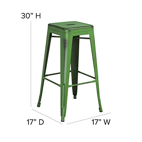 Flash Furniture Kai Commercial Grade 30" High Backless Distressed Green Metal Indoor-Outdoor Barstool #TOP2