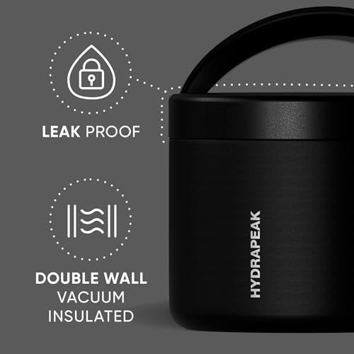 Image of Hydrapeak 18oz Stainless Steel Vacuum Insulated Food Jar for Hot Food and Cold Food, Wide Mouth Leak-Proof Soup Jar for Adults, 10 Hours Hot and 16 Hours Cold (Black)