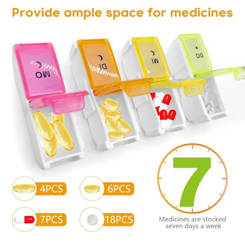 Skythrive Deutsche Tablettenbox 7 Tage 2 Fächer - Abnehmbar Pillendose, Pillenbox Medikamentenbox 7 Tage Tabletten Wochenbox Tablettendose 14 Fächer