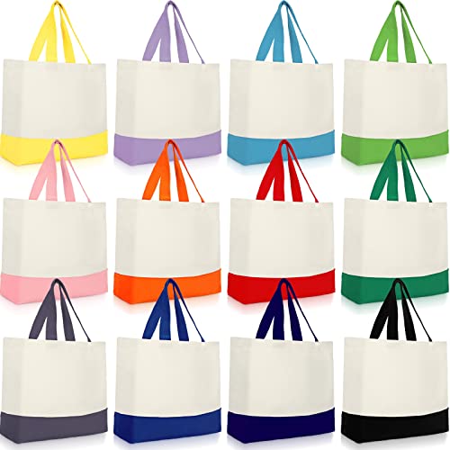 Epakh 12 Pack Canvas Tote Bags Bulk 18.5 X 15 Inch Reusable Grocery Bags Shopping Bags Tote Bag For Women Mother (), Stylish Color #TOP17