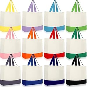 Epakh 12 Pack Canvas Tote Bags Bulk 18.5 x 15 Inch Reusable Grocery Bags Shopping Bags Tote Bag for Women Mother