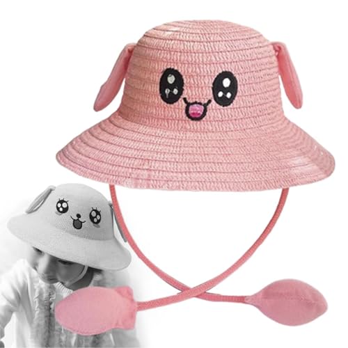 Bunny Moving Ears Hat Trendy Fisherman Cap for Outdoor Activities Traveling Pink2