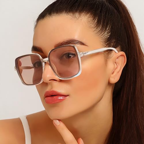 Gradient Jelly Colour Large Frame Square Sunglasses UV Protection Sunglasses，Transparent Light Tea