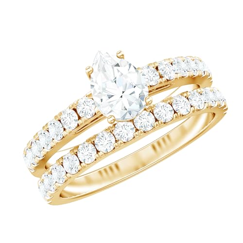 Certified Lab Grown Diamond Wedding Ring Set, Ef-Vs Quality, 5X7mm Diamond Engagement Ring With Enhancer - Ready To Gift