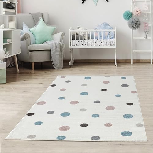 Jimri Alfombra Infantil con diseño de Lunares, con Sello Öko-Tex, Color: Beige, Azul y Rosa, para habitación de los niños...