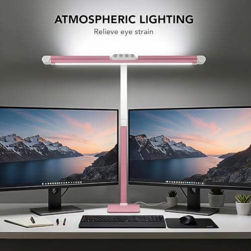 Image of LED Desk Lamp for Home Office with Base, 28.2 inch Adjustable Gooseneck Swing Arm Bright Desk Light, Dimmable Architect Table Lamp for Desktop Computer Light, Reading, Study, Workbench(Pink)