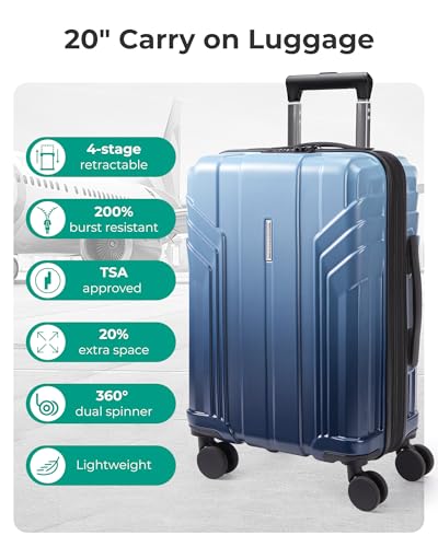 Image of BAGSMART Expandable Carry On Luggage 22x14x9 Airline Approved,Gradient Blue | Spinner Wheels, TSA Lock, Lightweight Hard Shell, Suitcase,22x14x9 Airline Approved