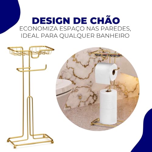 Porta Papel Higiênico Dispenser Porta Celular Banheiro Lavabo Decoração Dourado