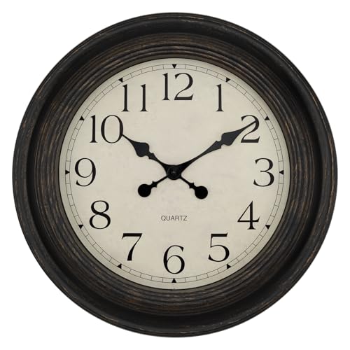 Image of Foxtop Extra Large Wall Clock Silent Battery Operated Clock, 23 inch Bronze | Non-Ticking, Round, Classic, Vintage, Retro Clock, Easy to Read, Living Room, Bedroom, Office