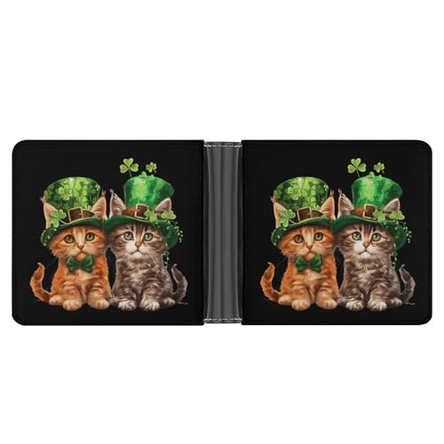 St Patricks Day Cats Lover Irish Funny Billfold Wallet Credit Card Holder Slim Passcase Pouch Purse for Men Women