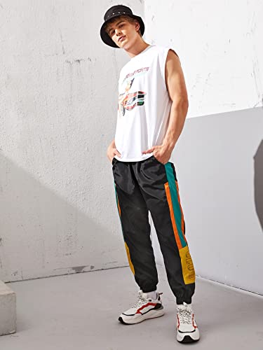 OYOANGLE Men's Colorblock Windbreaker Joggers Graphic Sweatpants Drawstring Waist Athletics Pants3