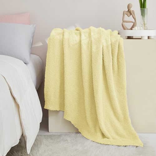 Image of CYMULA Knit Throw Blanket for Couch Yellow - Super Soft Lightweight Plush Fuzzy Fluffy Cozy Blankets and Throws for Sofa Bed, 60 x 80 inches