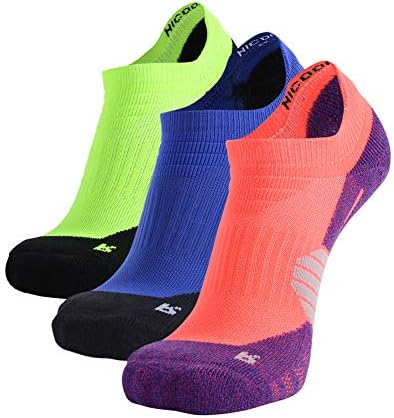 Cycling Socks Men No Show, NIcool Breathable Comfort Running Moisture Wicking Short Socks, 3 Pairs, Green& Blue& Orange