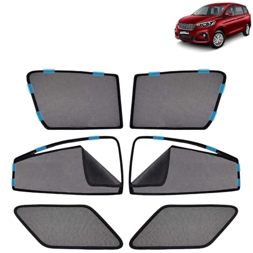 Image of KINGSWAY Car Sun Shade Curtains Only Compatible with Maruti Suzuki Ertiga (2022 to 2025) | Front Window in Half Cut and Rear in Zipper (Magnetic) | UV & Heat Protection | Pack of 6 Pcs