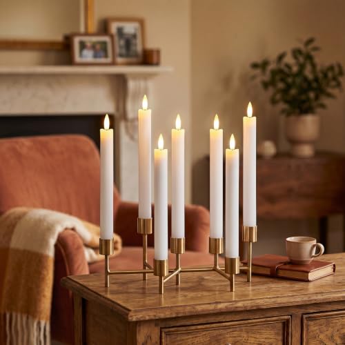 Image of GenSwin Flameless White Taper Candles Flickering with 10-Key Remote, Battery Operated Led Warm 3D Wick Light Window Candles Real Wax Pack of 6, Christmas Home Wedding Decor(0.78 X 9.64 Inch)