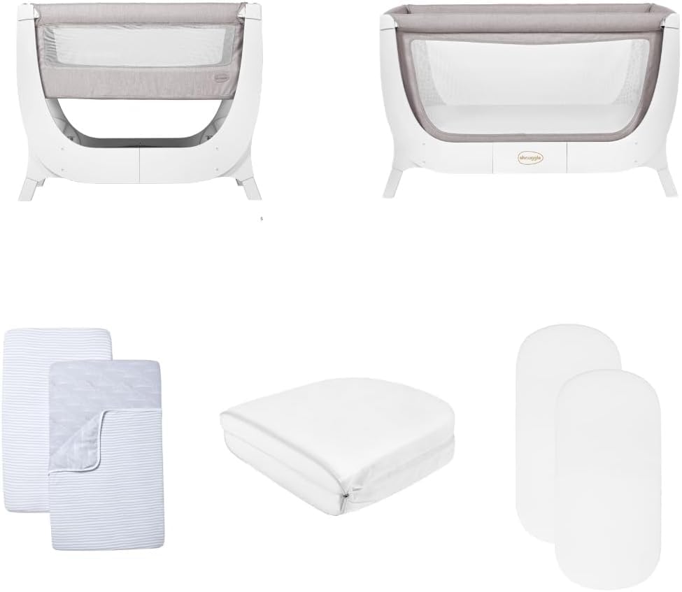 Shnuggle Air Crib & Cot Bundle - Air Bedside Crib 0-6 Months | Air Cot Conversion Kit | Air Cot Mattress | Air Crib & Cot Bedding - Dove Grey