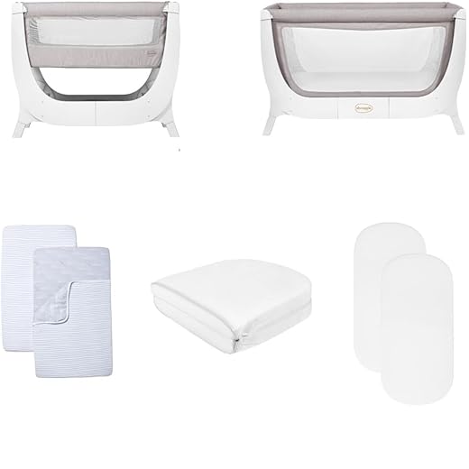 Shnuggle Air Crib & Cot Bundle - Air Bedside Crib 0-6 Months | Air Cot Conversion Kit | Air Cot Mattress | Air Crib & Cot Bedding (Stone Grey)