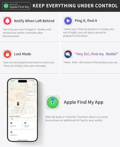 Auskang Mens Wallet with Smart Tracker Works for Find My App, Minimalist Leather RFID Blocking Credit Card Holder, Replacement for AirTag Wallet, with Money Clip, Not for Android, Black4