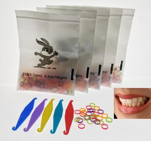 SmileTech Dental Teeth Gap 6.5 OZ Heavy Neon 3/16 Dental Teeth Bands Dental Teeth Straightener Rubber Bands100 Pcs/Bag (5 Bags)