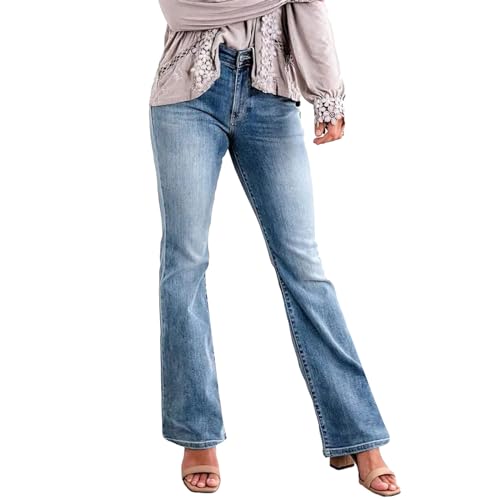 Generisch Bootcut-Jeans für Damen Dehnbare Stadeke-Jeans mit klassischer Taillierung Schlagdetail Bequeme Alltagshose modische Damenjeans (Light Blue, M) Generisch Bootcut-Jeans für Damen Dehnbare Stadeke-Jeans mit klassischer Taillierung Schlagdetail Bequeme Alltagshose modische Damenjeans (Light Blue, M)
