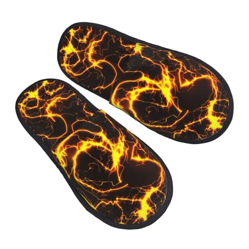 Orange Lightning Print Women Slippers Home Furry Shoes Keep Men Couples Shoes Warm For Women-2