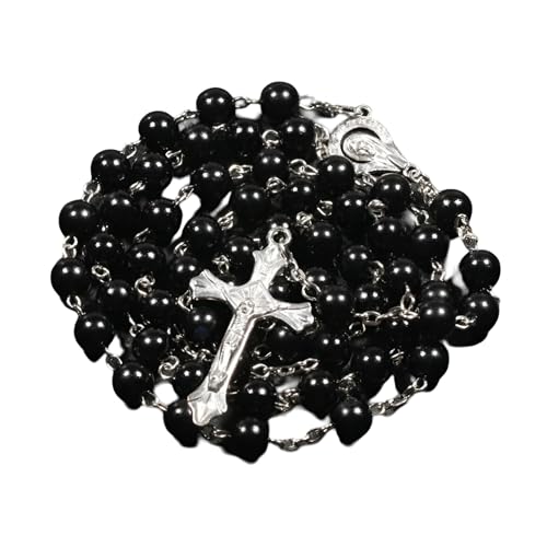 Collier Croix Perles Chrétien Bijou Religieux Vierge Marie pour Tenue de Messe et Quotidien