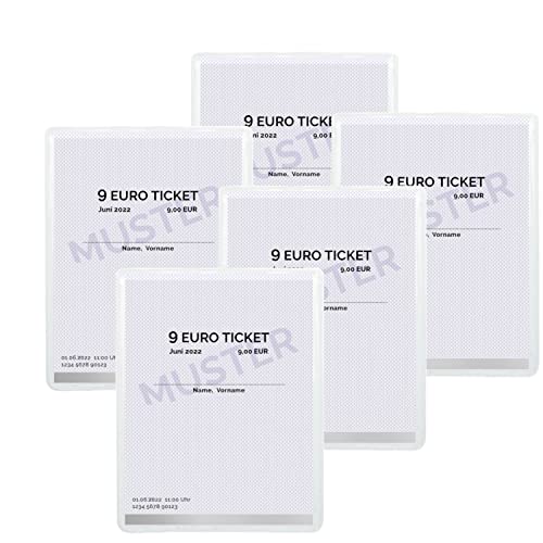 5X 9 Euro Ticket Fahrausweishülle Groß - Schutzhülle für Zugticket, Bahnticket, Fahrausweis im Format 111 x 82 mm - Made IN Germany Cover