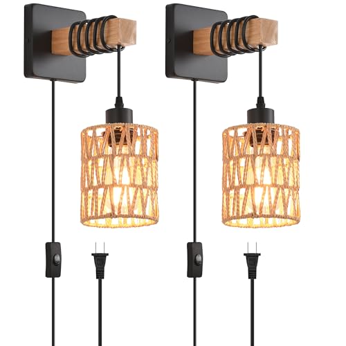 CAFULAM Rustic Wall Sconces Fixtures with Plug in Cord, Set