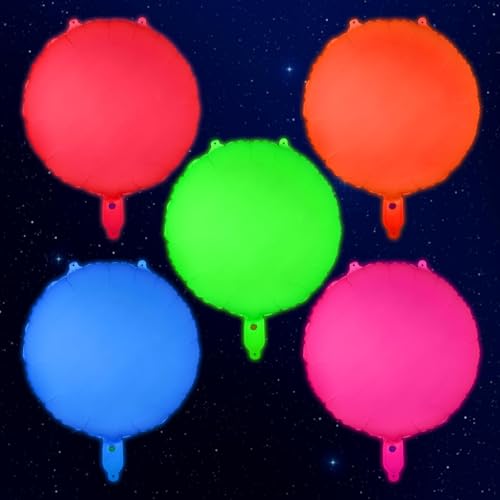 Mega-L Glow in the Dark Party Supplies, 5 Pcs Neon Round Balloons Set