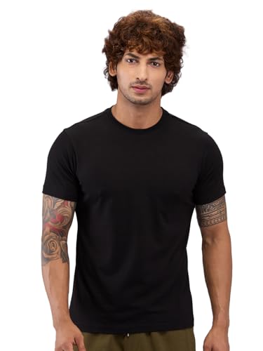 Image of Raymond SleepZ Regular Fit Cotton Modal Blend Solid Pattern Round Neck Loungewear T-Shirt