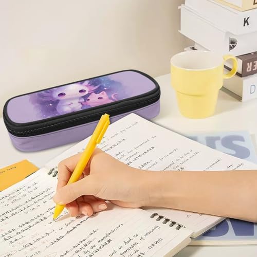 Image of Purple Galaxy Axolotl Cat Pencil Case Lightweight Pen Cases for Stationery Zippered Pencil Pouch Portable Storage Bag for Supplies