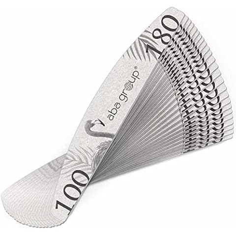 Aba Group 25 Pack 100/180 Professional Nail Files Standard Half-Moon, Crescent, Double-Sided Nail Files, Nail Files for Gel Nails, Disposable Nail Files, Nail Files Set, Wear-Resistant, Made in EU Cover