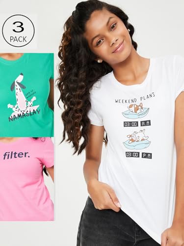 Image of Max Girls Cotton Regular Printed T-Shirt - Pack of 3
