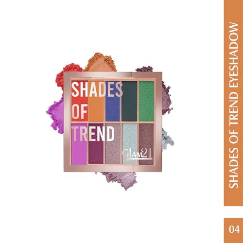 Image of Glam 21 Shades of Trend Eyeshadow Palette | 10 Highly Pigmented Shades |Smudge Free & Long-Lasting| Shimmery Finish| 4gm - Shade -04, Assorted