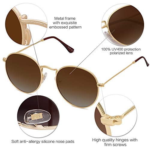 Image of SOJOS Small Round Polarized Sunglasses for Women Men Classic Vintage Shades | Lightweight Stainless Steel Frame UV400 Sun Protection Adjustable Nose Pads SJ1014