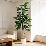 Artificial Fiddle Leaf Fig Tree,Tall Faux Ficus Lyrata Fake Tree in Pot, Artificial Tree Indoor Decor, Fiddle Leaf Fig Tree Fake Plant for Home Office Living Room Decoration Modern (White, 6FT)